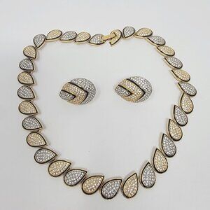Butler Fifth Avenue Rhinestone Necklace Earrings Set Gold Silver Clip On